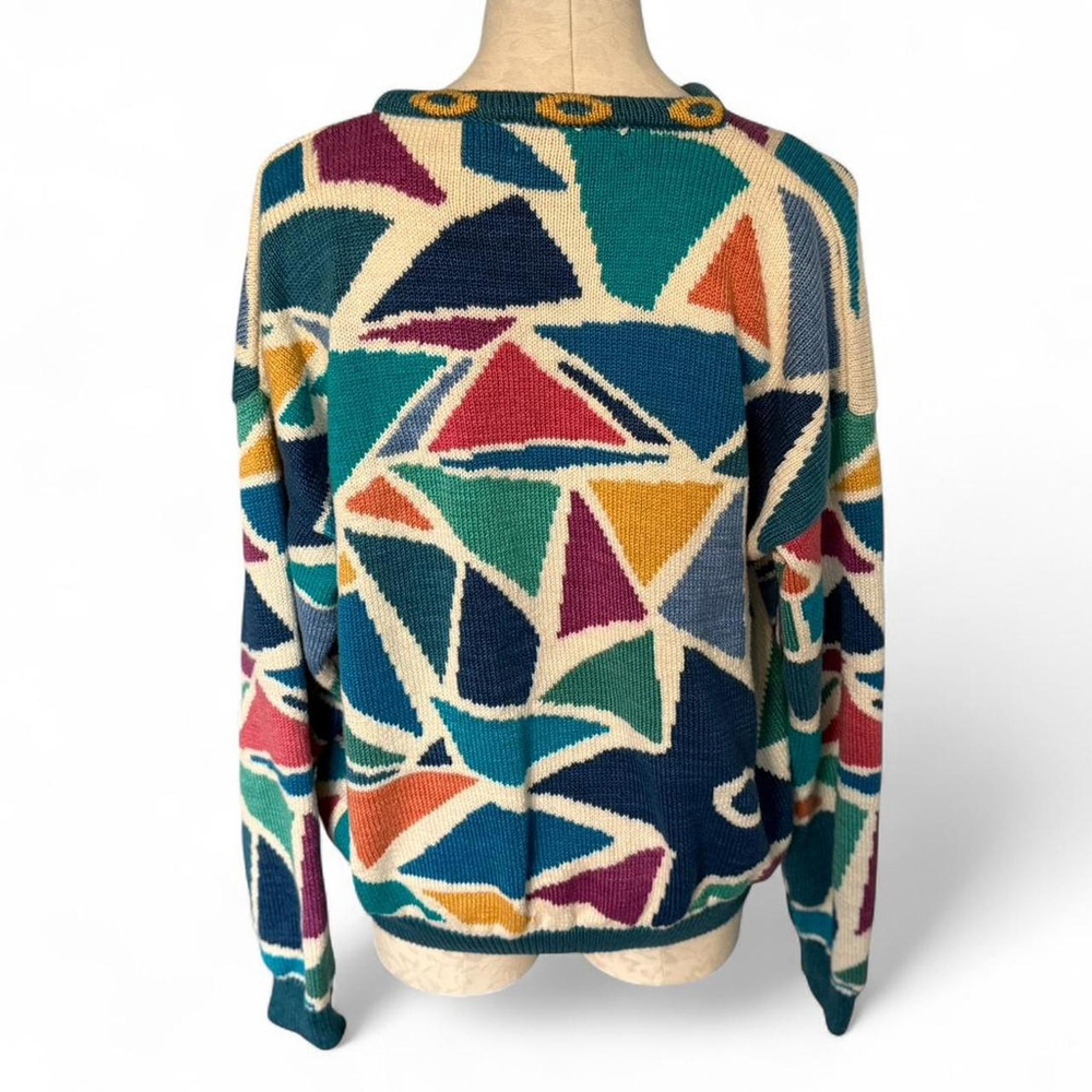 Vintage 80s Christine Foley Multicolored Knit Cotton Sweater - Picture 2 of 8